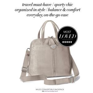 Brighton Miles Convertible Leather Mini Backpack Satchel Beige Snake Charm Y2K